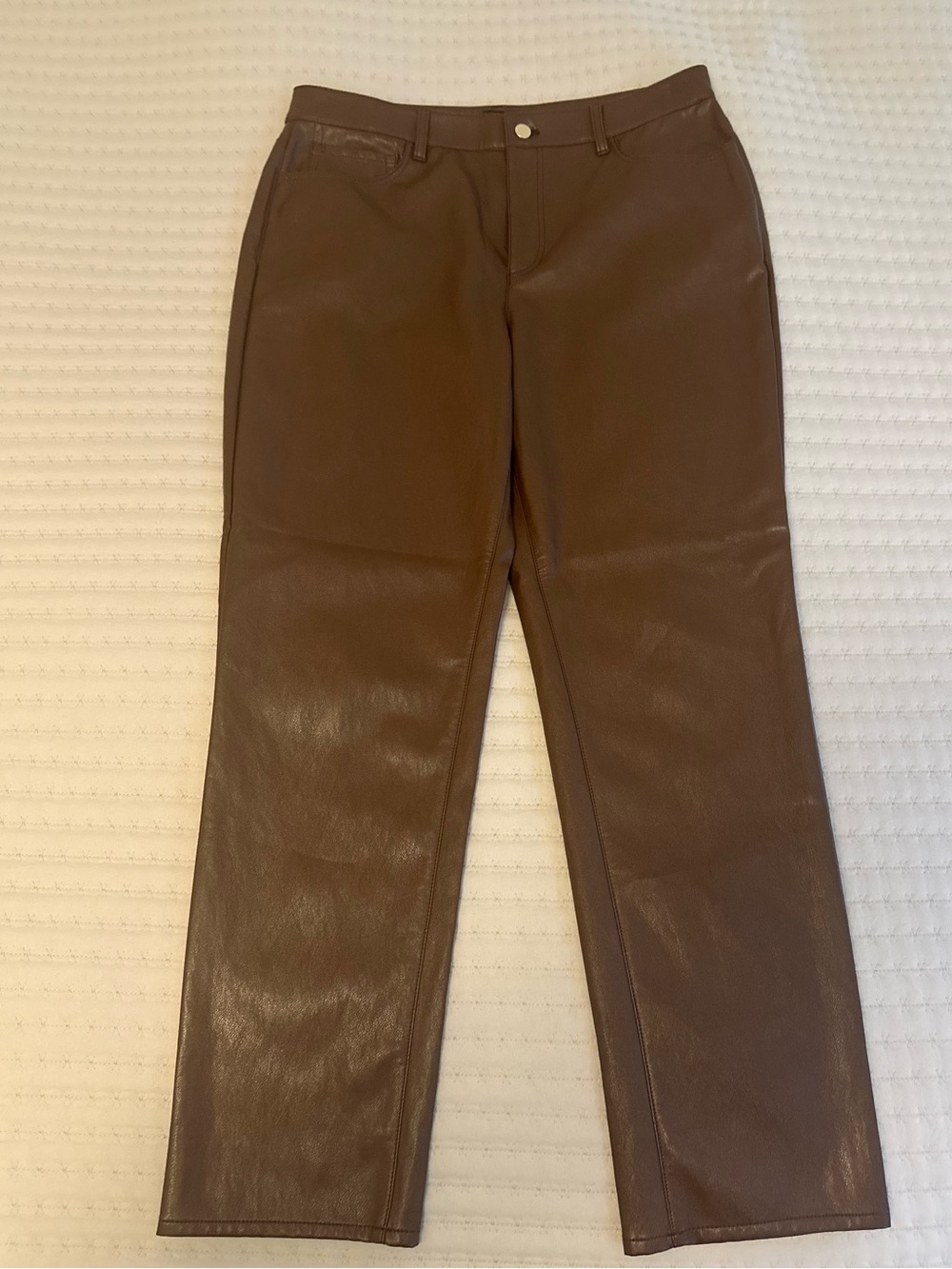 Talbots Faux Leather Straight Leg Pants Women’s Size 12 Brown 5 Pocket NWT - Picture 6 of 13